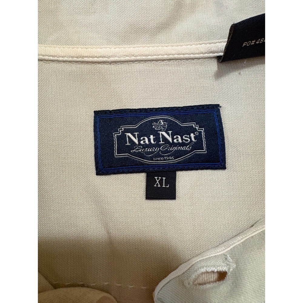 Nat Nast Silk Cotton Palm Leaf‎ Camp Shirt XL Beige Resort - Picture 2 of 12